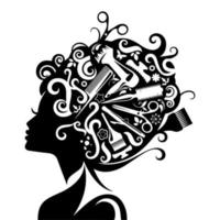 Woman with a hairdresser's hair and a brush and scissors on her head. vector