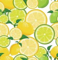 limones y limas antecedentes de con verde hojas. vector