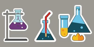 Chemical conical flasks in cartoon style. vector
