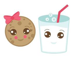 Glass of milk and a cookie with a pink bow. vector