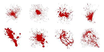 Set of blood red splatters on white background. vector