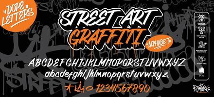 Modern Graffiti Art Alphabet. Vector font graffiti alphabet, cool decorative typography letters. Fully customizable colors