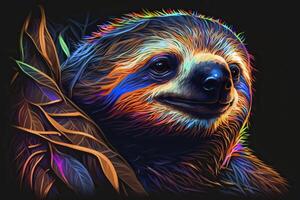 Sloth in neon colors. . photo