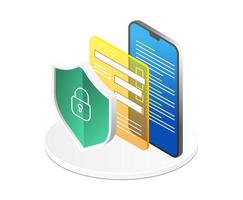 Smartphone security isometric 3d icon on a white background. vector