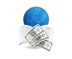 globe with dollars and book on vector illustration