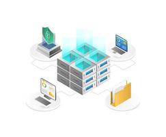 Isometric Cloud Computing Concept. Vector Illustration of Cloud Computing.