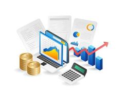 Isometric flat 3d concept of business analysis, financial report, accounting, statisticseting research, data analysis. vector