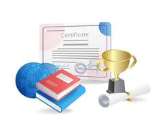 certificate  globe and book on a white background. vector illustration