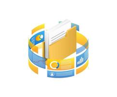 Folder with documents isometric 3d icon on white background for web design vector