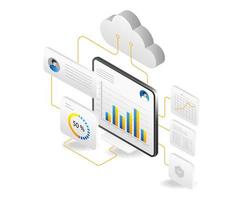 isométrica plano diseño concepto de nube informática y datos análisis. vector ilustración.