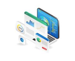 Isometric flat design concept of web analytics  data analysis  business reporteting research. Vector illustration