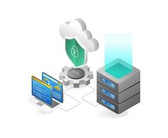 Cloud computing isometric concept. Server  hosting  data center  cloud computing. vector