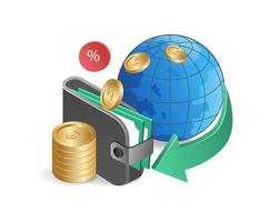 Flat 3d isometric online banking icon. Vector illustration.