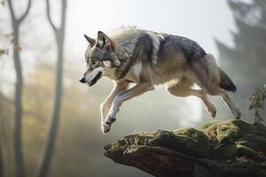 lobo en un saltar. generativo ai. foto