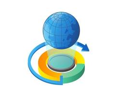 Globe and pie chart isometric 3d icon on a white background vector
