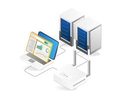 3d isometric illustration concept of hosting server management analysis connection vector