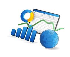 Business graph with globe and chart on white background. Vector illustration.