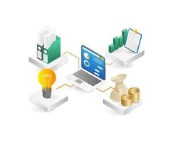 Concept 3d isometric illustration of enterprise resource planning data analysis network vector