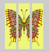 Set of bookmarks with colorful tropical butterfly on white background. vector