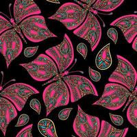 Seamless pattern with pink  butterfly on black background.. vector