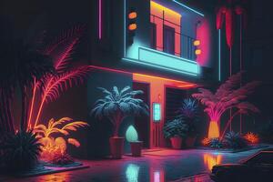 Hotel in neon colors. . photo