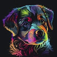 Puppy portrait in rainbow colors. . photo