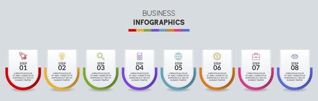 infografia diseño modelo y íconos con 8 opciones o 8 pasos vector