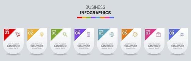 infografia diseño modelo y íconos con 8 opciones o 8 pasos vector