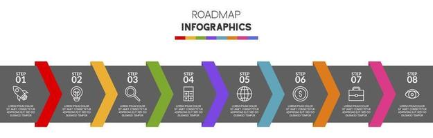 infografia diseño modelo y íconos con 8 opciones o 8 pasos vector