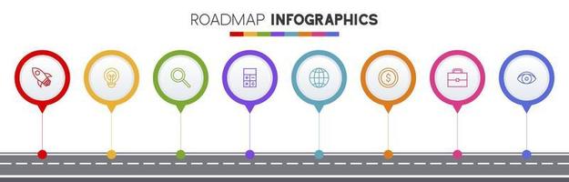 infografia diseño modelo y íconos con 8 opciones o 8 pasos vector