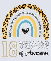 18th Birthday T-Shirt, 18 Years Of Awesome, Typography Design, Milestone Birthday Gift vector