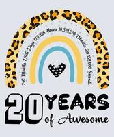 20th Birthday T-Shirt, 20 Years Of Awesome, Typography Design, Milestone Birthday Gift vector