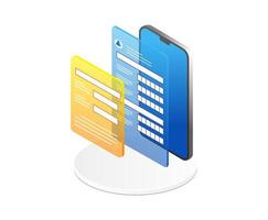 Mobile app development isometric icon on a white background. Vector illustration.