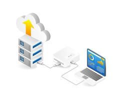 Cloud computing isometric concept. Server  tablet  laptop and cloud computing icon. vector