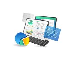 Illustration of data analysis and financial report. Vector graphic illustration.