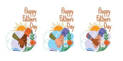 Happy Fathers day. Father holding his child's hand. Simbol.  Set of illustration. Vector