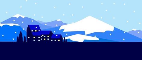 Winter willage Background. Flat Vector Design Illustration. Vector willage mountain. Willage vector background.