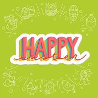 Joyful Happy Easter hand-drawn lettering for greeting cards, social media posts, stickers. Colorful candy pastels spring vector illustration in flat style.