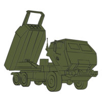 HIMARS Doodle outline in color. M142 High Mobility Artillery Rocket System. Tactical truck. PNG illustration.
