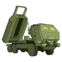 HIMARS Doodle in flat style. M142 High Mobility Artillery Rocket System. Tactical truck. PNG illustration.