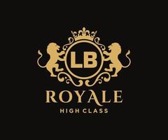 Golden Letter LB template logo Luxury gold letter with crown. Monogram alphabet . Beautiful royal initials letter. vector