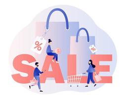 Sale. Online shopping set. Flat cartoon style. Vector illustration