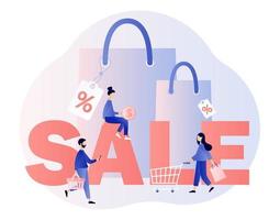 Sale. Online shopping set. Flat cartoon style. Vector illustration