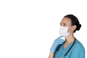 Female doctor in profile in medical clothing. Transparent background. png