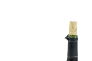 The cork in the neck of a bottle of wine. Transparent background. png