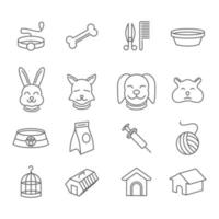 Pets Line Icons Set. Dog Rabbit Cat And Hamster Icon. Pet Shop Vector Flat Line Icon Illustrations Set.