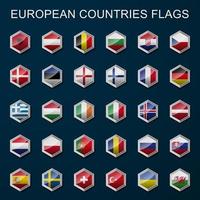 Europe Flags Hexagon buttons isolated. Flags of Europe countries. Vector. vector