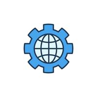 Globe inside Cog Wheel vector concept colored icon or symbol