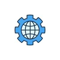 Globe inside Cog Wheel vector concept colored icon or symbol