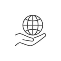 Hand with Globe vector concept outline icon or sign